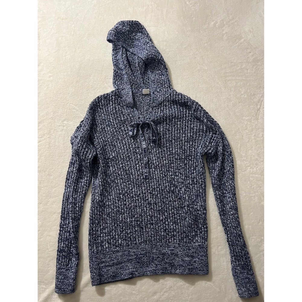 Gap Women's Small Pullover Hoodie Knit Sweater‎ Blue/White Drawstring Hooded